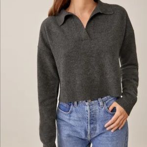 Reformation Cashmere Polo Sweater in Charcoal